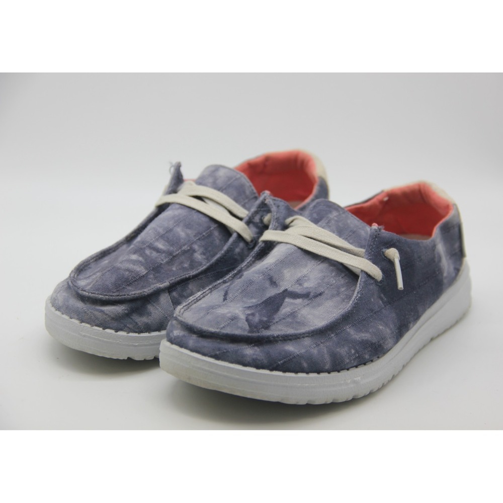 Womens Hey Dude Wendy Navy Denim Tie Dye Slip On Casual Beach Boat Shoes Size 7